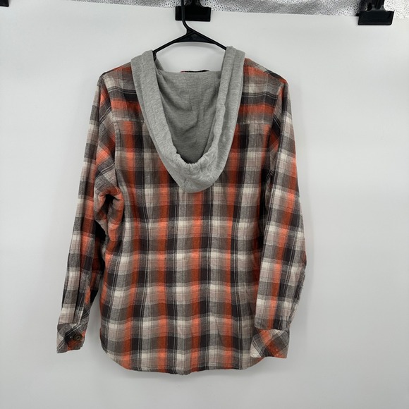 VTG 90s Nina Capri Women's Orange Plaid Hooded Flannel Shacket Thermal Size M - Picture 5 of 5